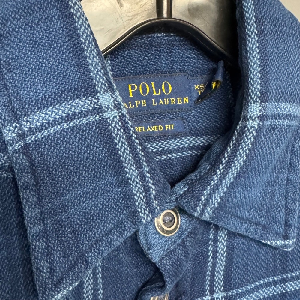 Polo Ralph Lauren Mens‎ XS Blue Plaid Flannel Elbow Patch Work Shirt - Picture 3 of 7